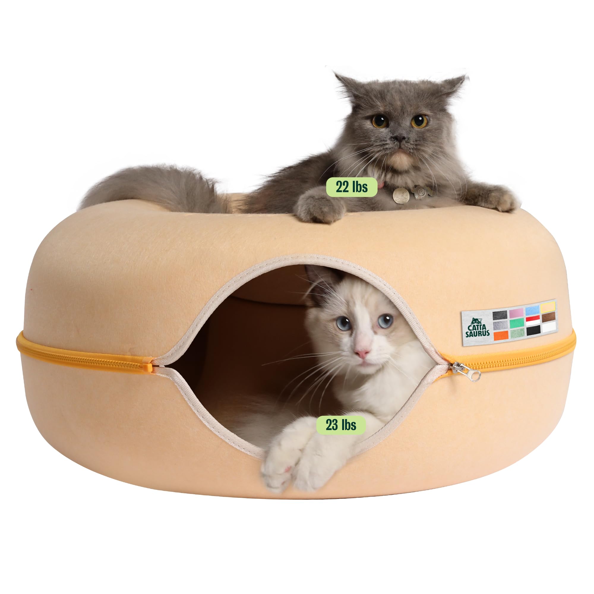 Cattasaurus Peekaboo Donut Bed Top offers cozy, elevated resting for large cats.