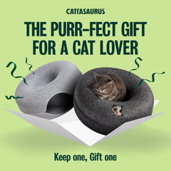Cattasaurus Peekaboo Cat Cave donut side view shows plush resting area.