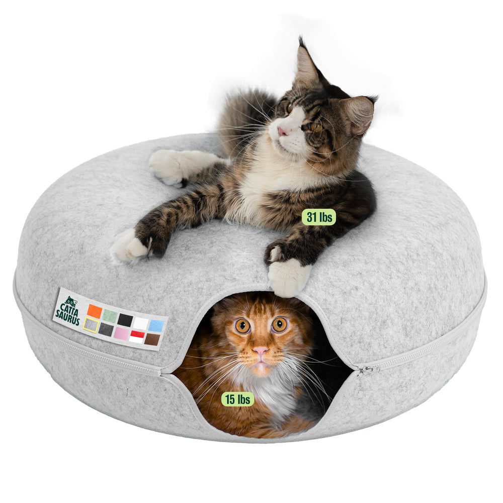 Cattasaurus Peekaboo cat cave donut top view for cozy lounging