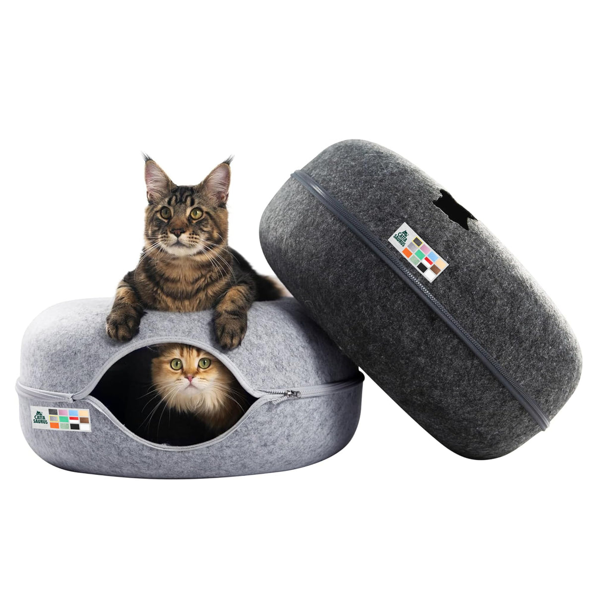 Cattasaurus Peekaboo Cat Cave donut top view for cozy lounging.