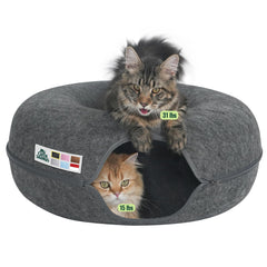 Cattasaurus Peekaboo Cat Cave Donut top view shows spacious lounging for large cats.