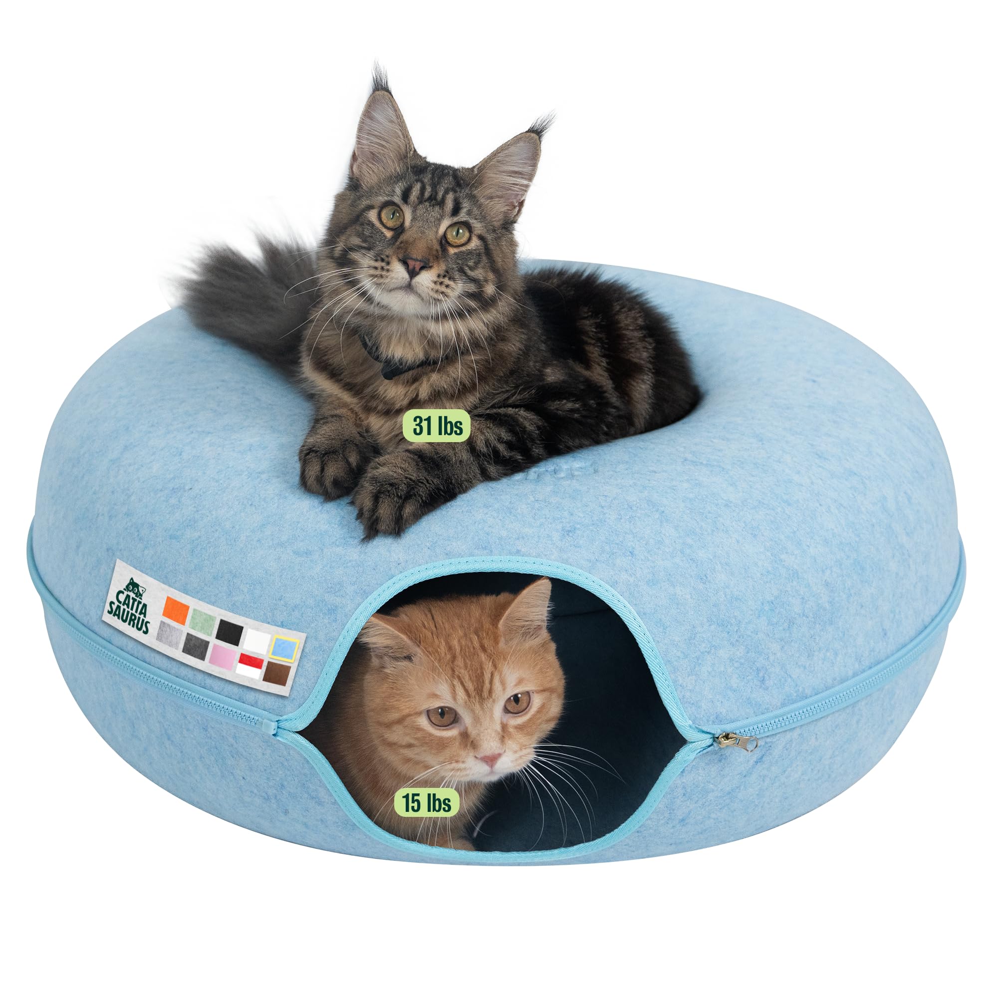 Cattasaurus Peekaboo Cat Cave Donut top view shows roomy lounging space for large cats