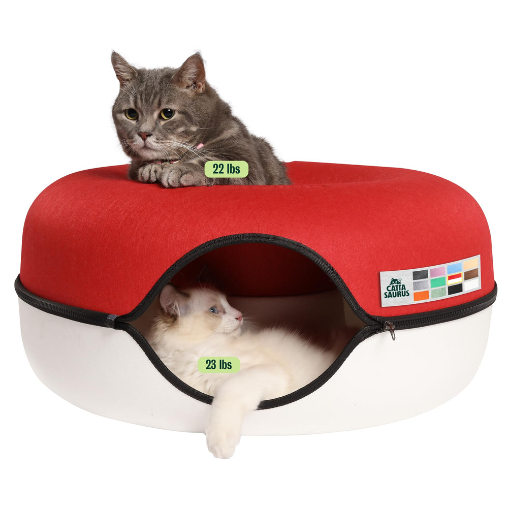 Cattasaurus Peekaboo Cat Cave donut top view for lounging and play.