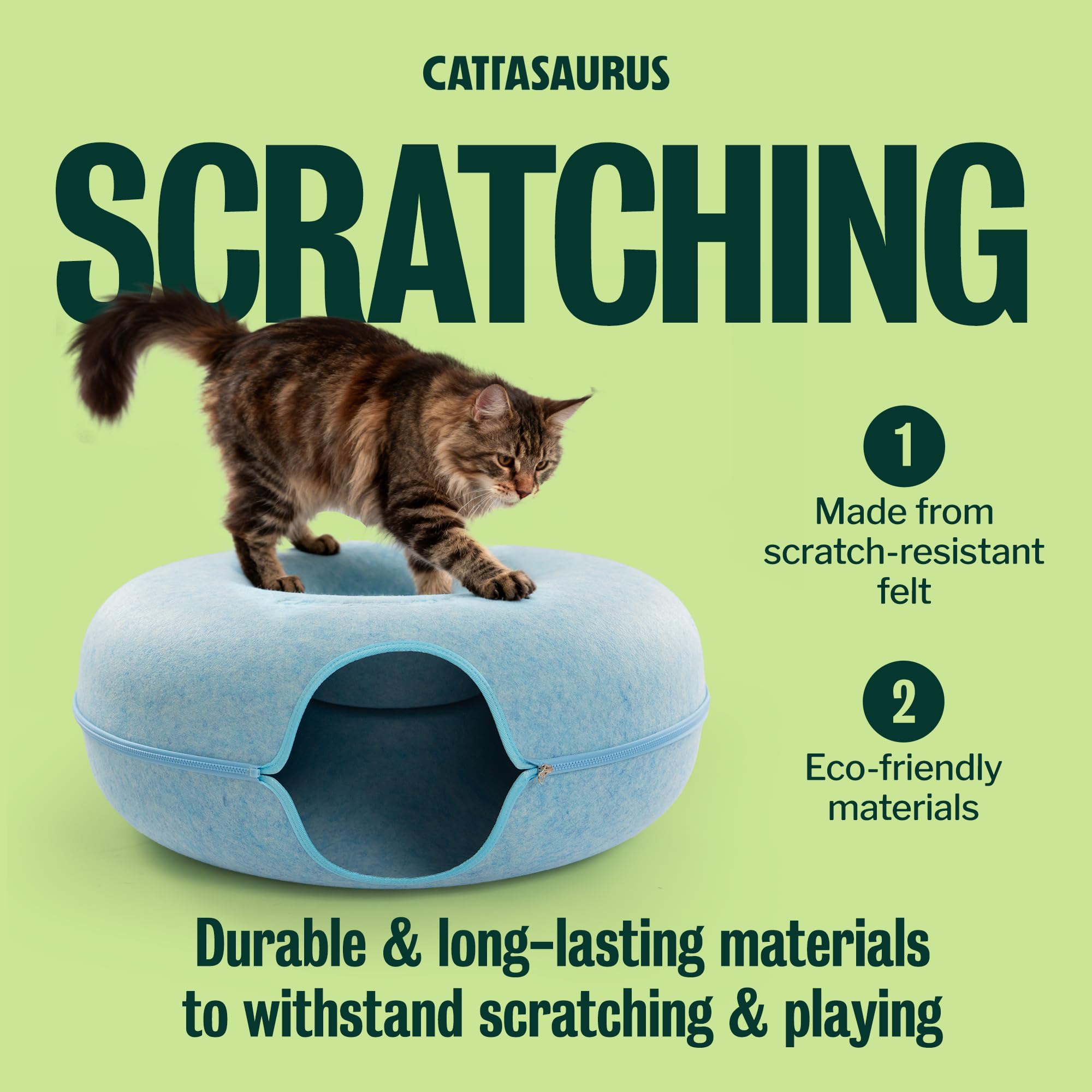 Cattasaurus Peekaboo Cat Cave fabric detail shows durable, odor-resistant materials