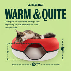 Interior donut bed shows soft, snug resting space for large cats