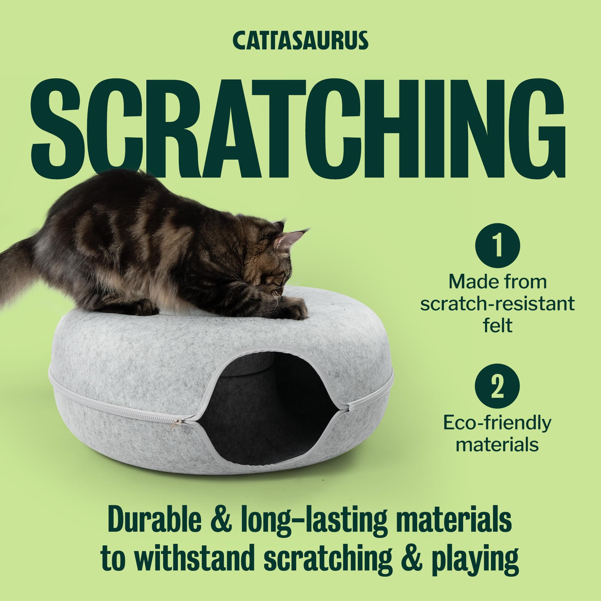 Cattasaurus Peekaboo light gray finish blends with decor