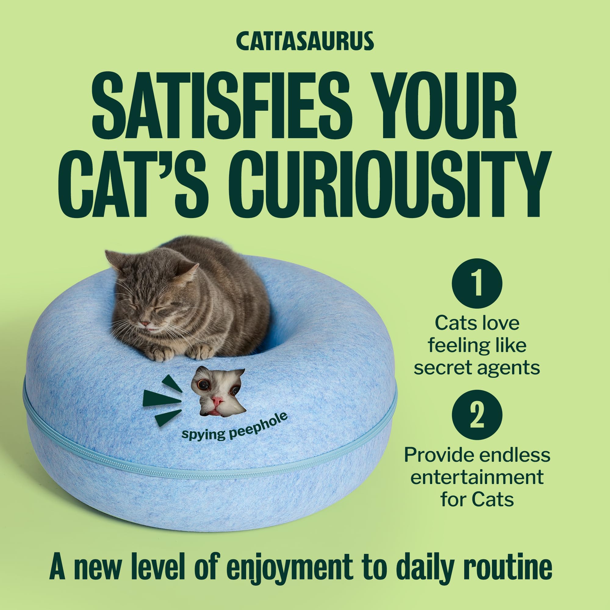 Cattasaurus Peekaboo uses non-toxic, odor-resistant materials for durable use.