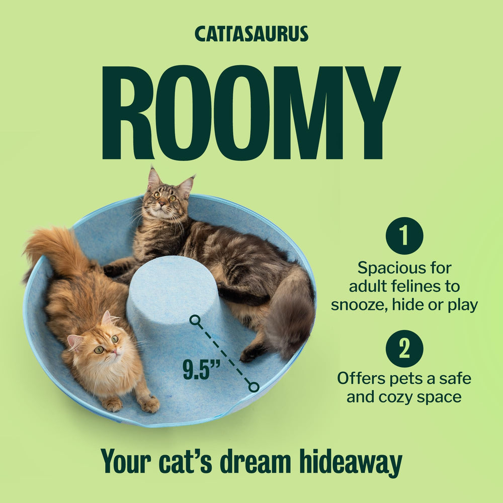 Cattasaurus Peekaboo Cat Cave peephole view invites playful interaction and curiosity