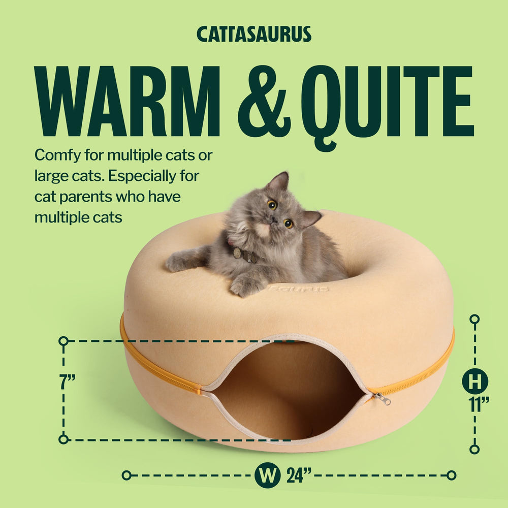 Cattasaurus Peekaboo Tunnel Bed Bottom provides playful crawling space for multi-pet households.
