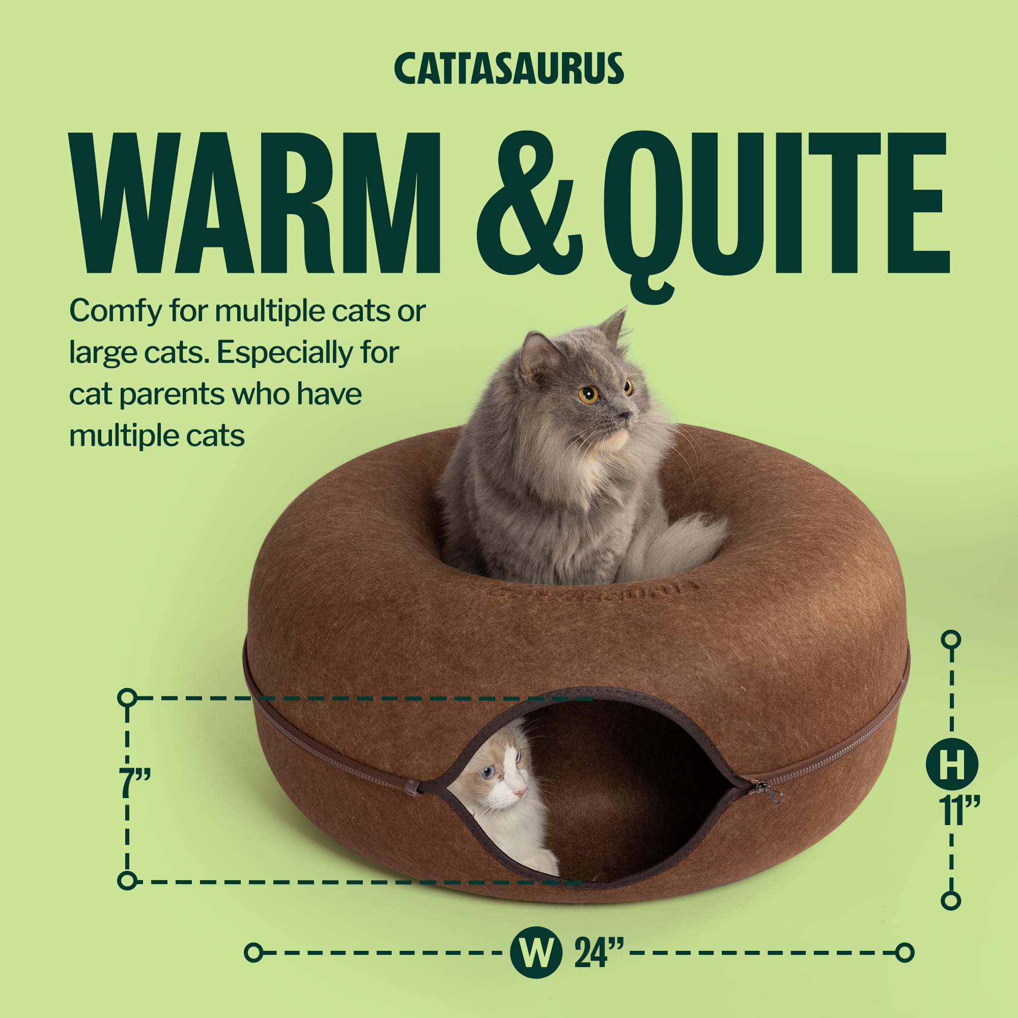 Cattasaurus Peekaboo cat cave tunnel side view highlights roomy interior.
