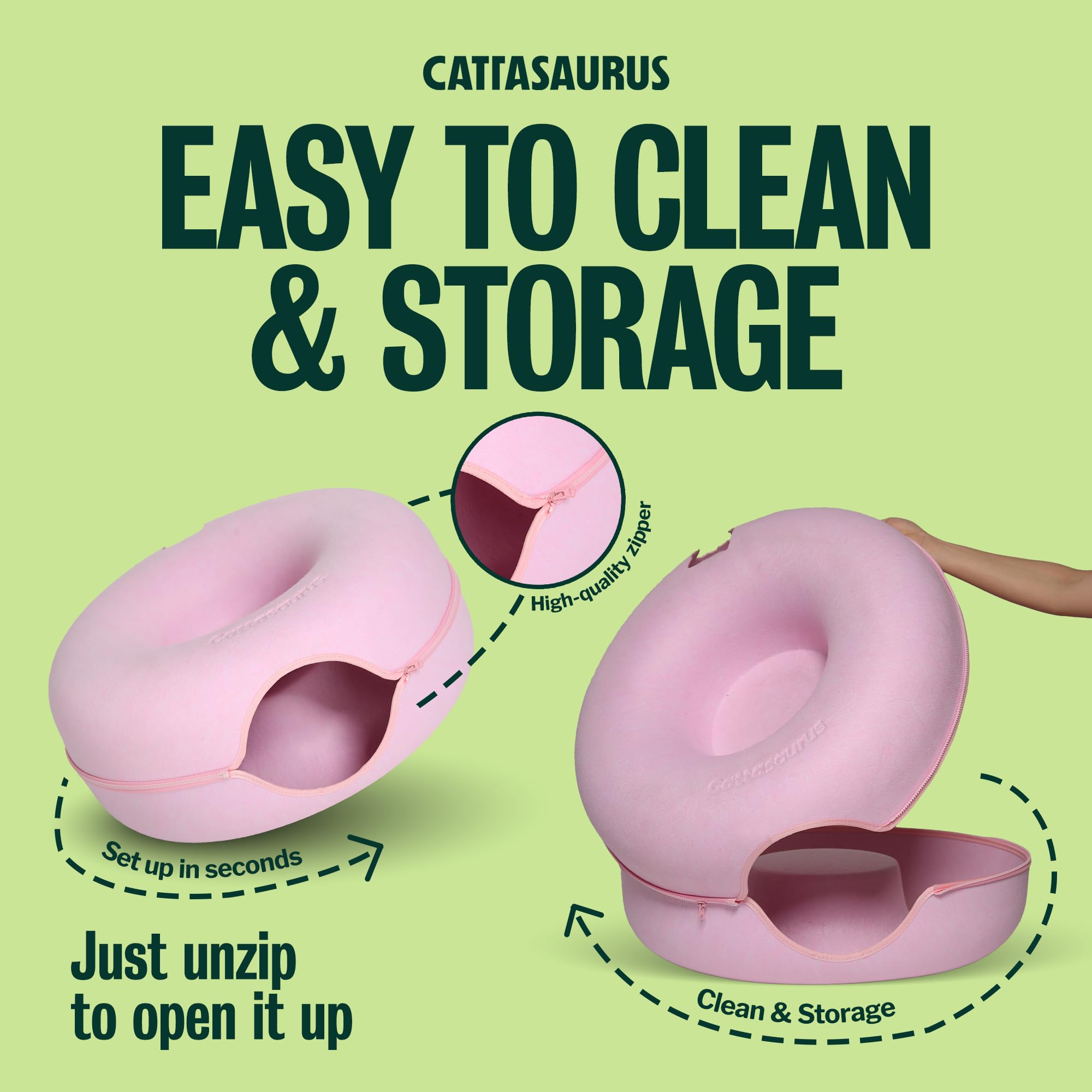 Washable cover keeps the space clean and inviting for pets.