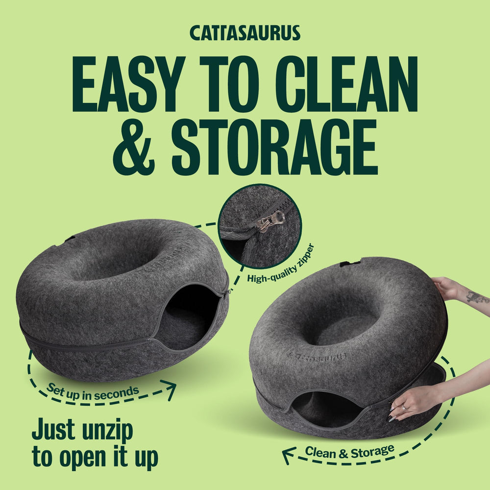 Cattasaurus Peekaboo cat cave washable materials for easy care