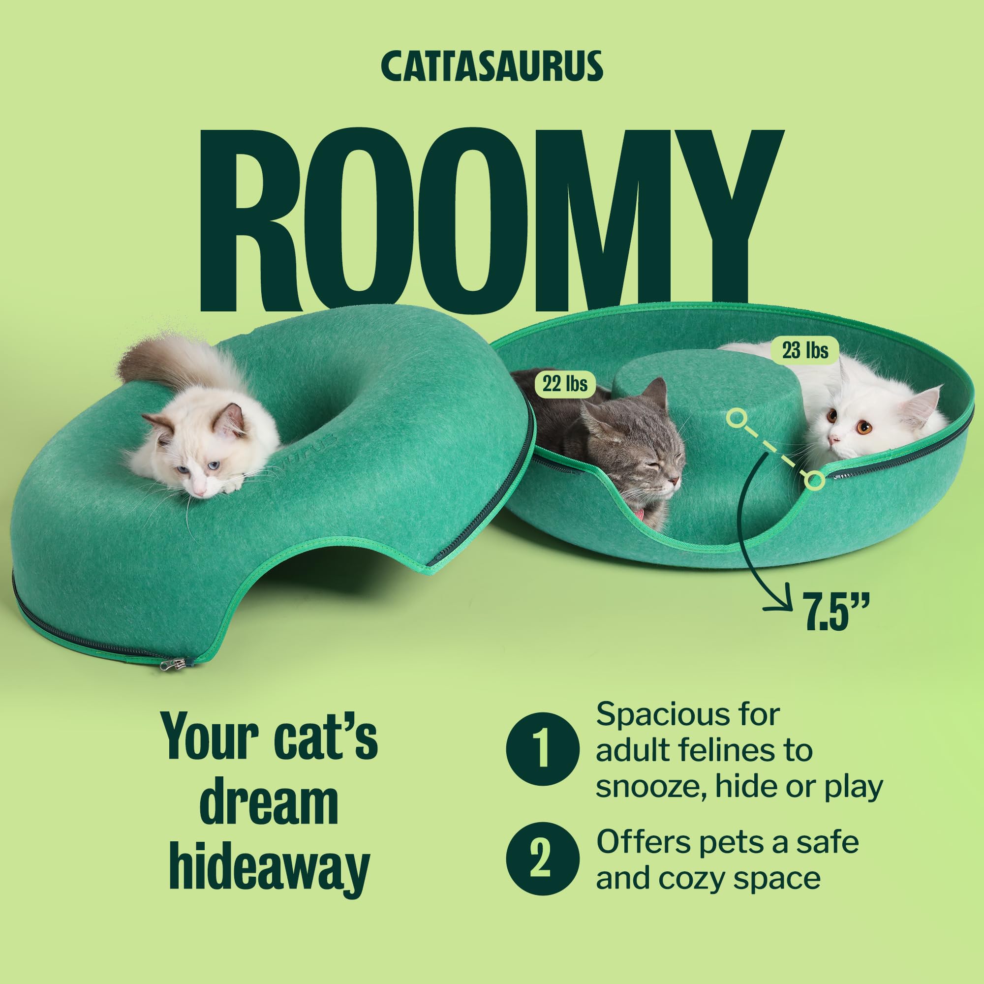 Cattasaurus Peekaboo peephole window encourages interactive fun and observation.