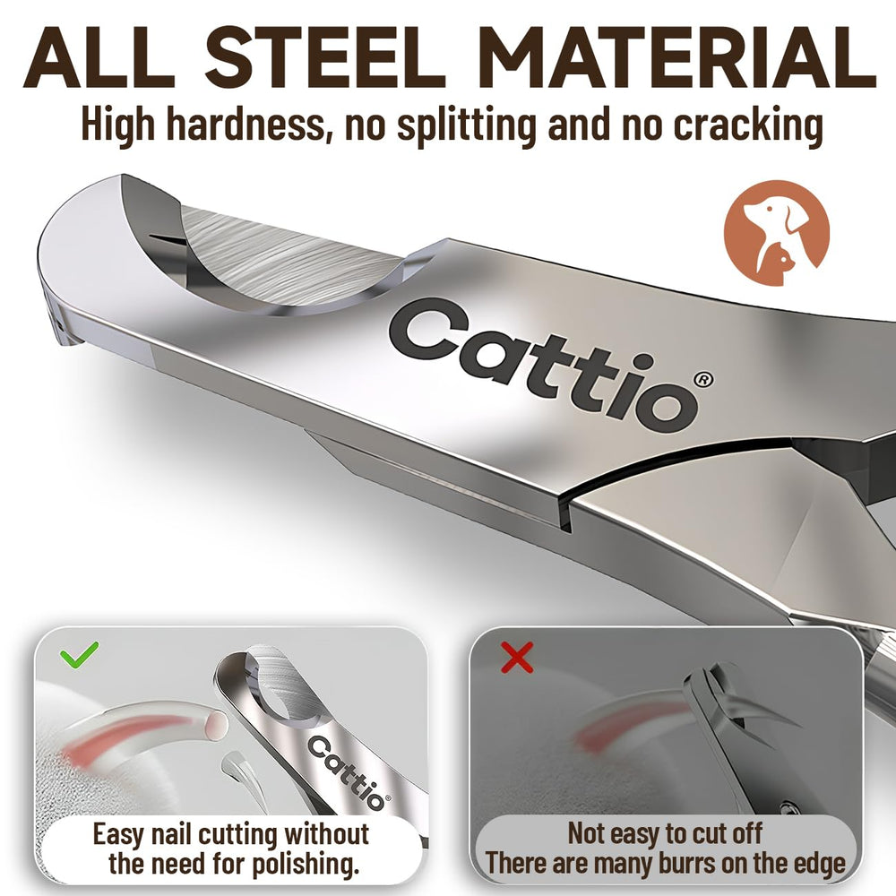 Cattio dog nail clippers feature ergonomic non-slip handles for comfortable grooming.