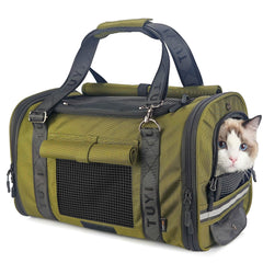 CATZIA soft sided carrier with dark curtains for calmer vet visits