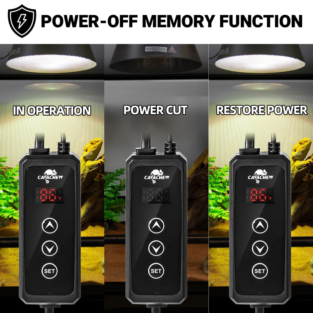 CAVACHEW thermostat memory function restores previous settings after power loss.