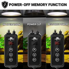 CAVACHEW thermostat memory function restores previous settings after power loss.