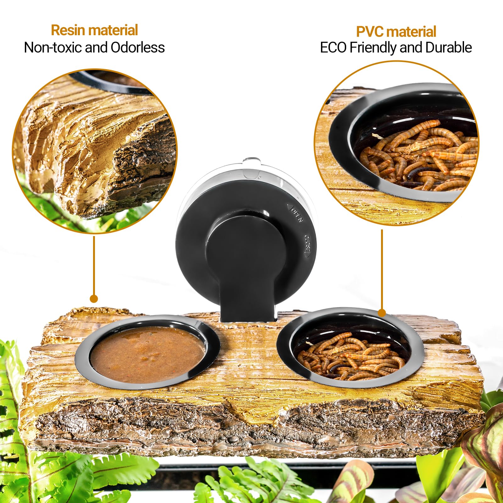 CAVACHEW four-cup feeding bowl demonstrates convenient water and food distribution for terrarium pets.