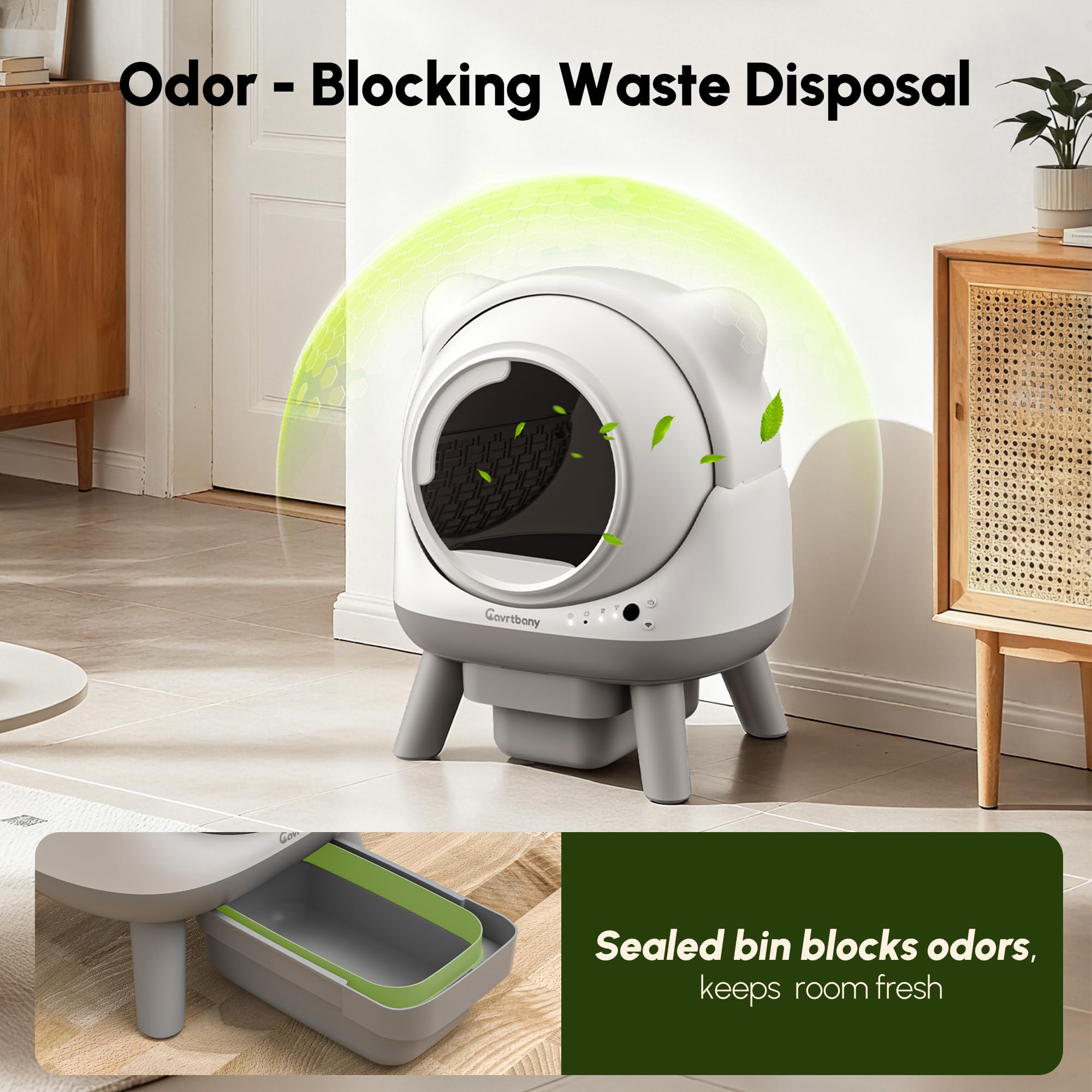 Cavrtbany odor-control system with sealed waste bin and silicone gasket