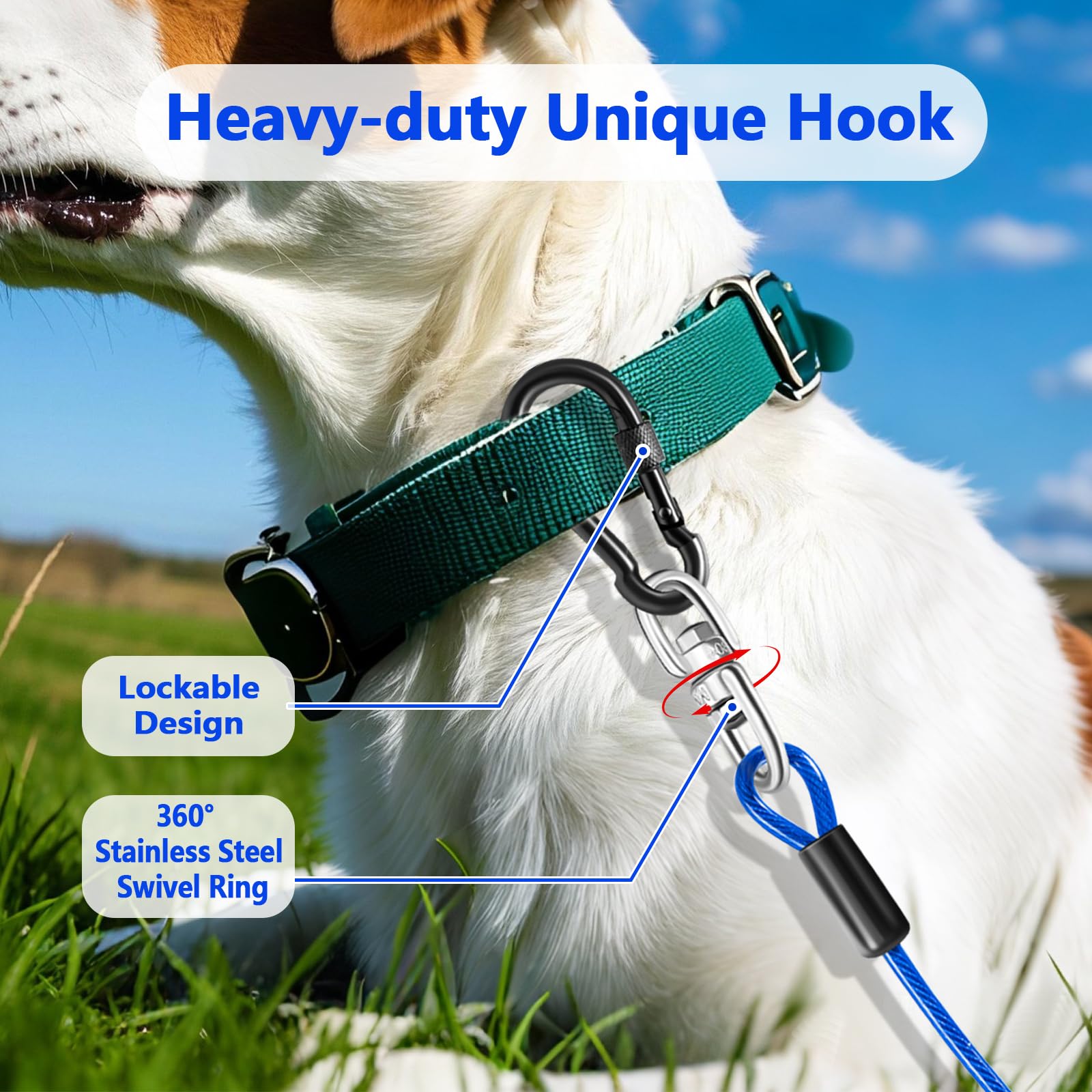 CAWHULF 360° swivel hook minimizes tangles during active runs.