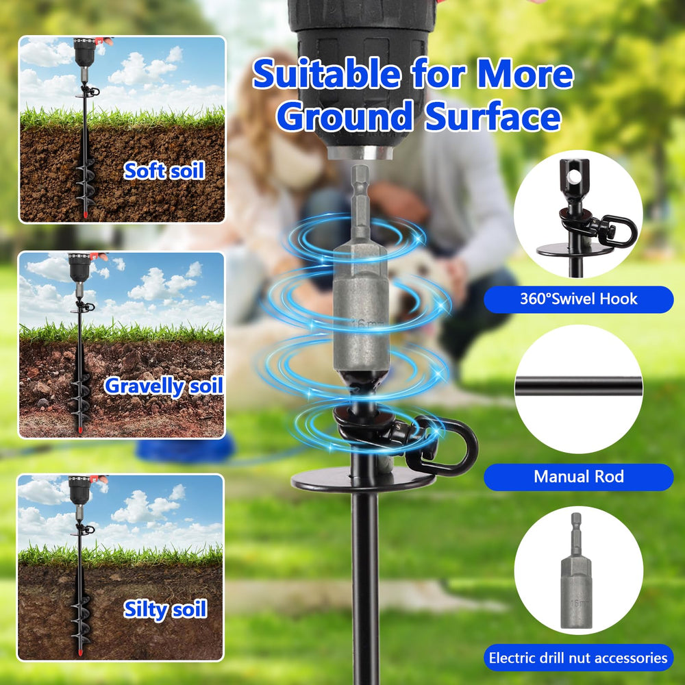 Cawhulf anti-rust spiral stake with 360-degree swivel ring for reliable ground anchoring.