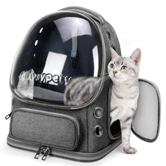Cawypety cat backpack with bubble window for sunny, secure viewing.