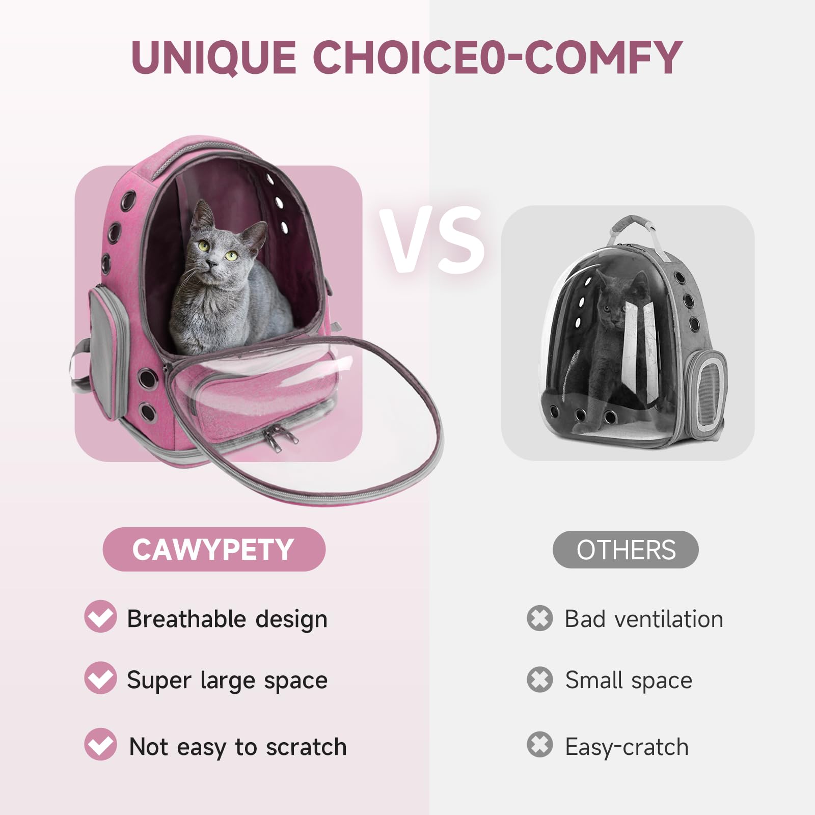 Cawypety large-space interior lets cats turn around comfortably during outings