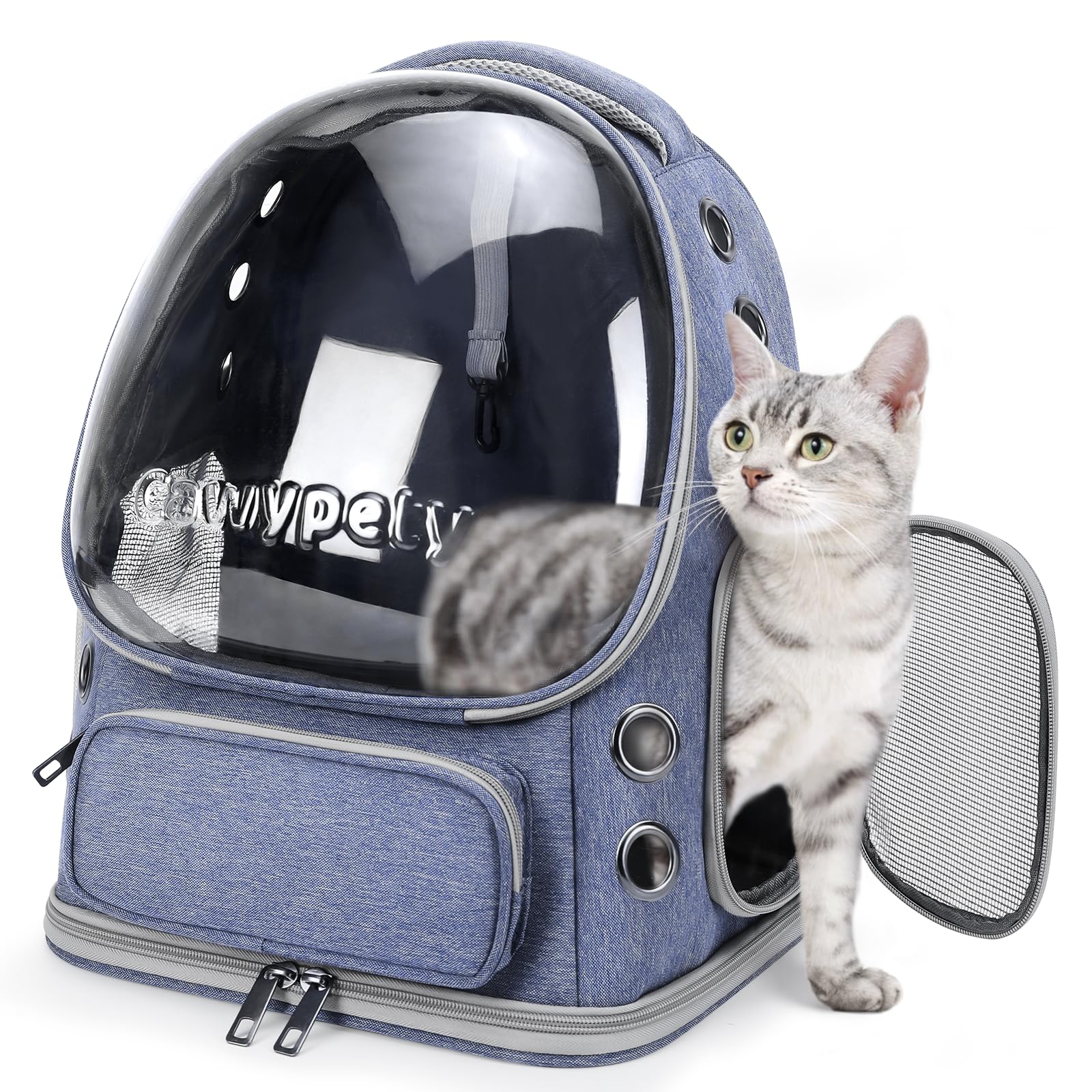 Cawypety cat backpack with front bubble window offers sun-friendly visibility for your cat.