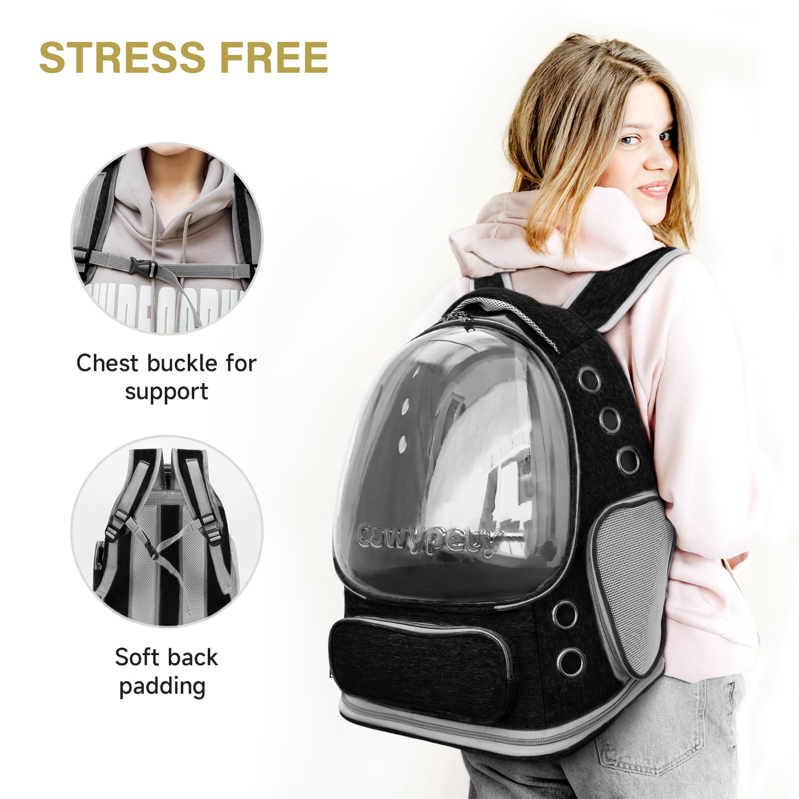 Cawypety Cat Backpack built-in harness keeps pets secure.