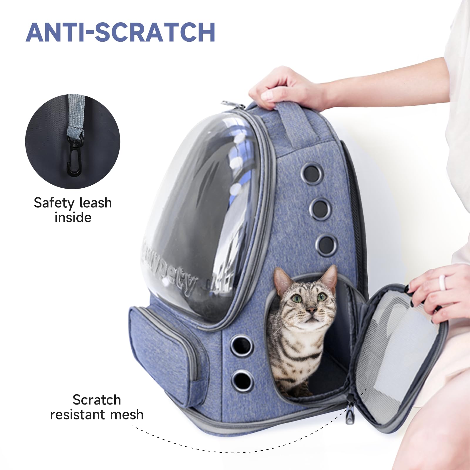 Cawypety safety harness prevents escapes during travel sessions.