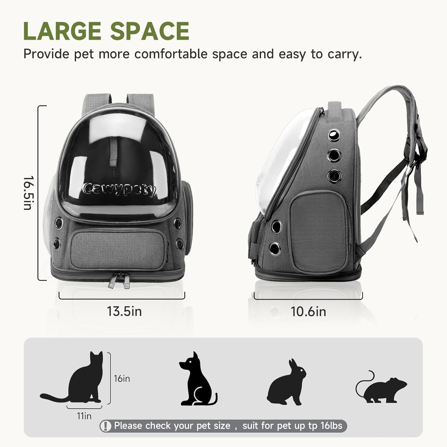Cawypety built-in harness prevents escapes and keeps pets secure.
