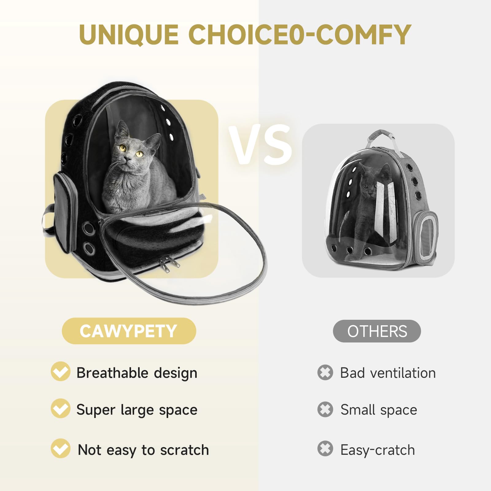 Cawypety Cat Backpack side-entry design for quick pet access.
