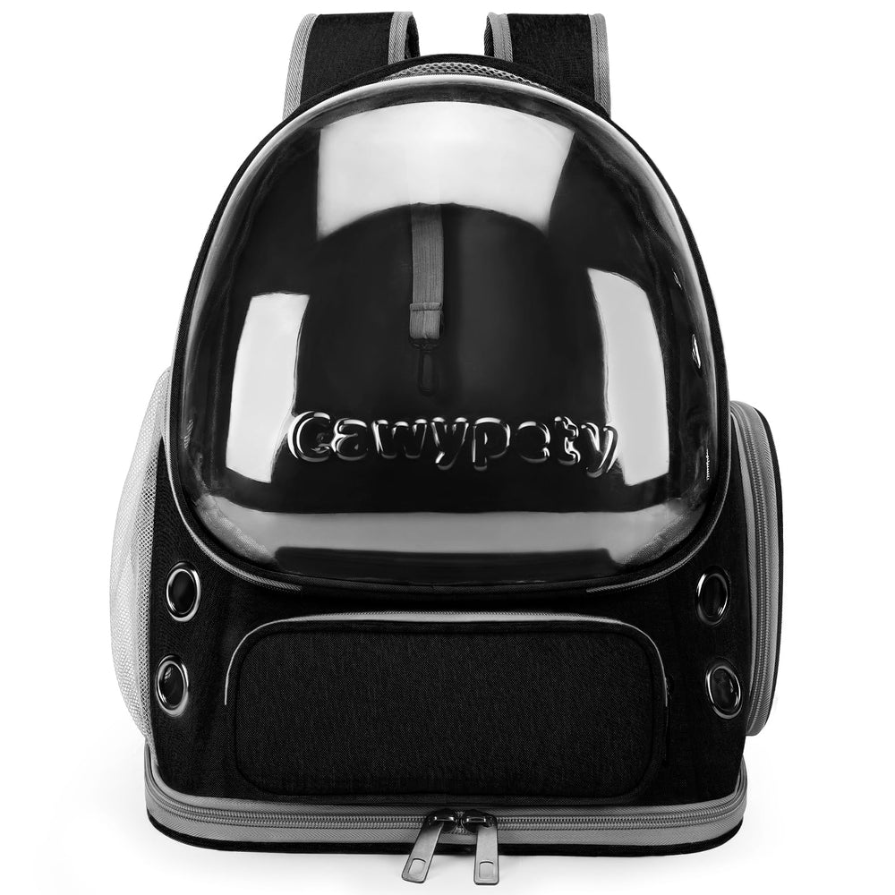 Cawypety Cat Backpack side pockets and hook holes for accessories.