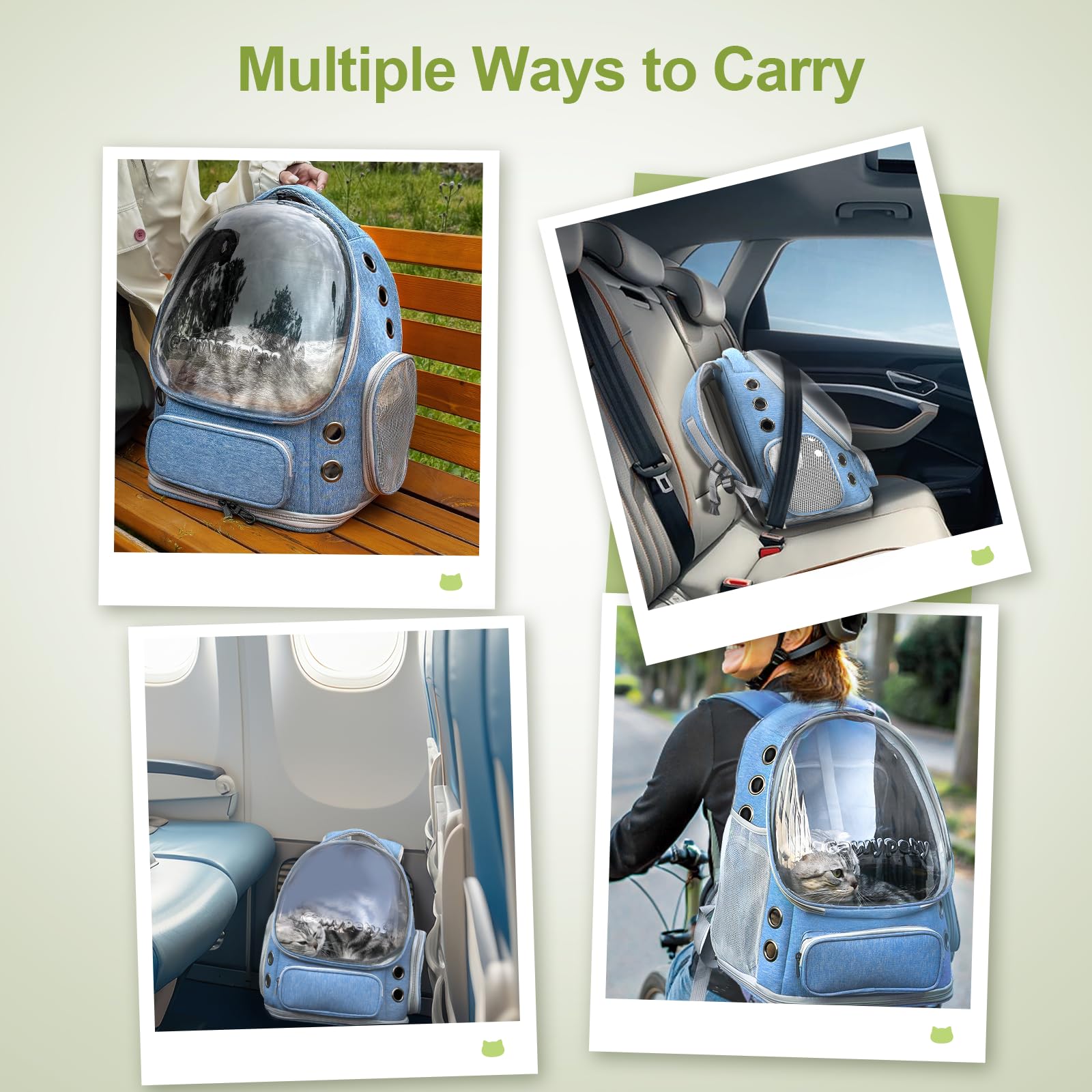 Cawypety Expandable Cat Backpack airline-approved carrier for travel and hikes.