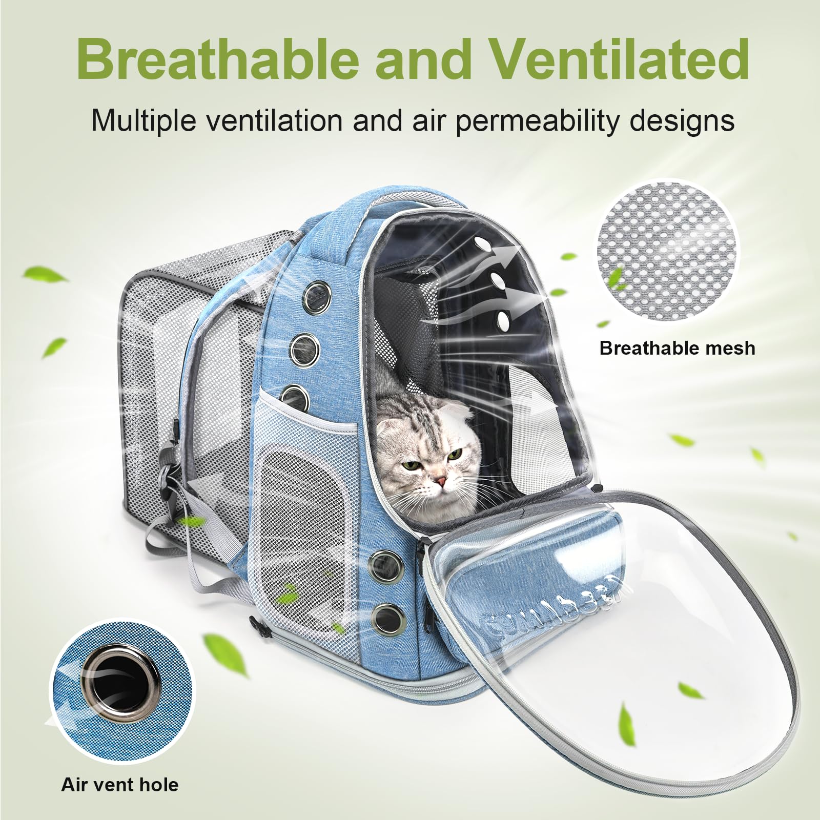 Cawypety Expandable Cat Backpack bubble window lets pets observe surroundings.