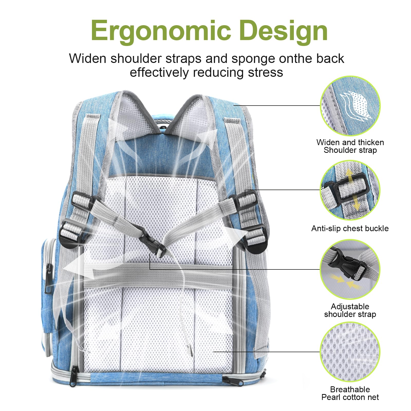Cawypety Expandable Cat Backpack chest buckle stabilizes the load.