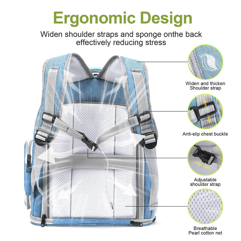 Cawypety Expandable Cat Backpack chest buckle stabilizes the load.