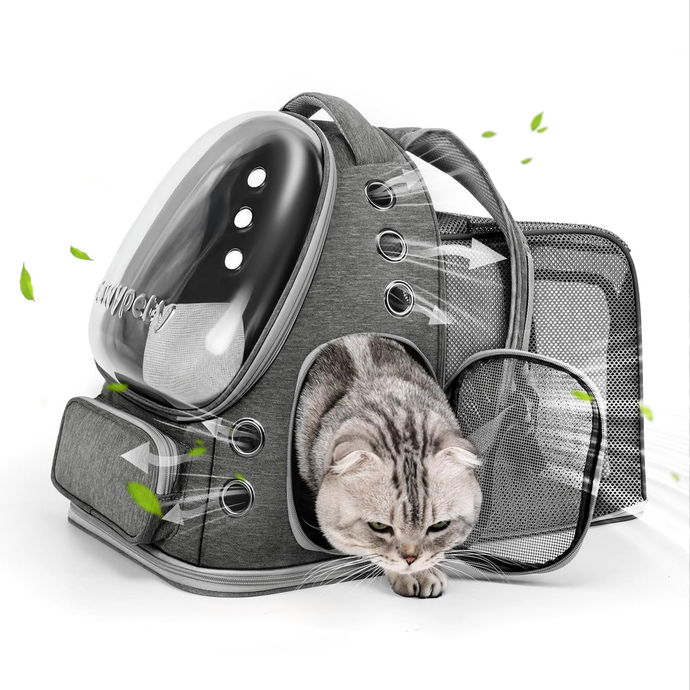 Cawypety expandable cat backpack front bubble window for pet visibility during travel