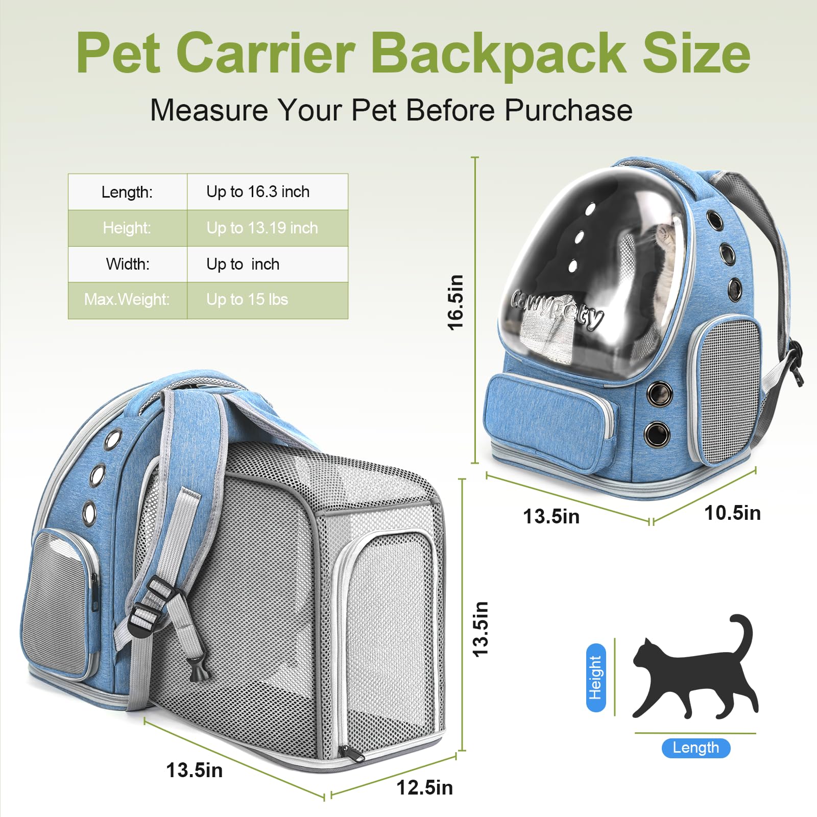 Cawypety Expandable Cat Backpack side pocket shows convenient storage for treats.