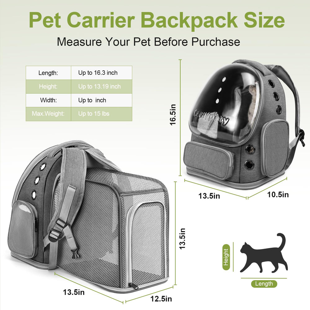 Cawypety expandable cat backpack side pockets for treats and water on the go