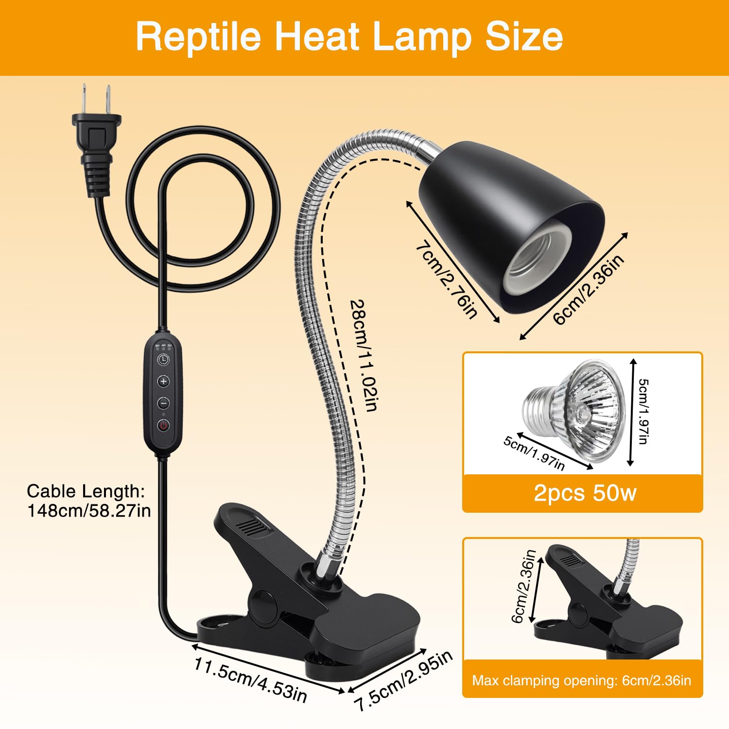 Cayludg 50W UVA/UVB bulbs simulate sunlight to support calcium uptake