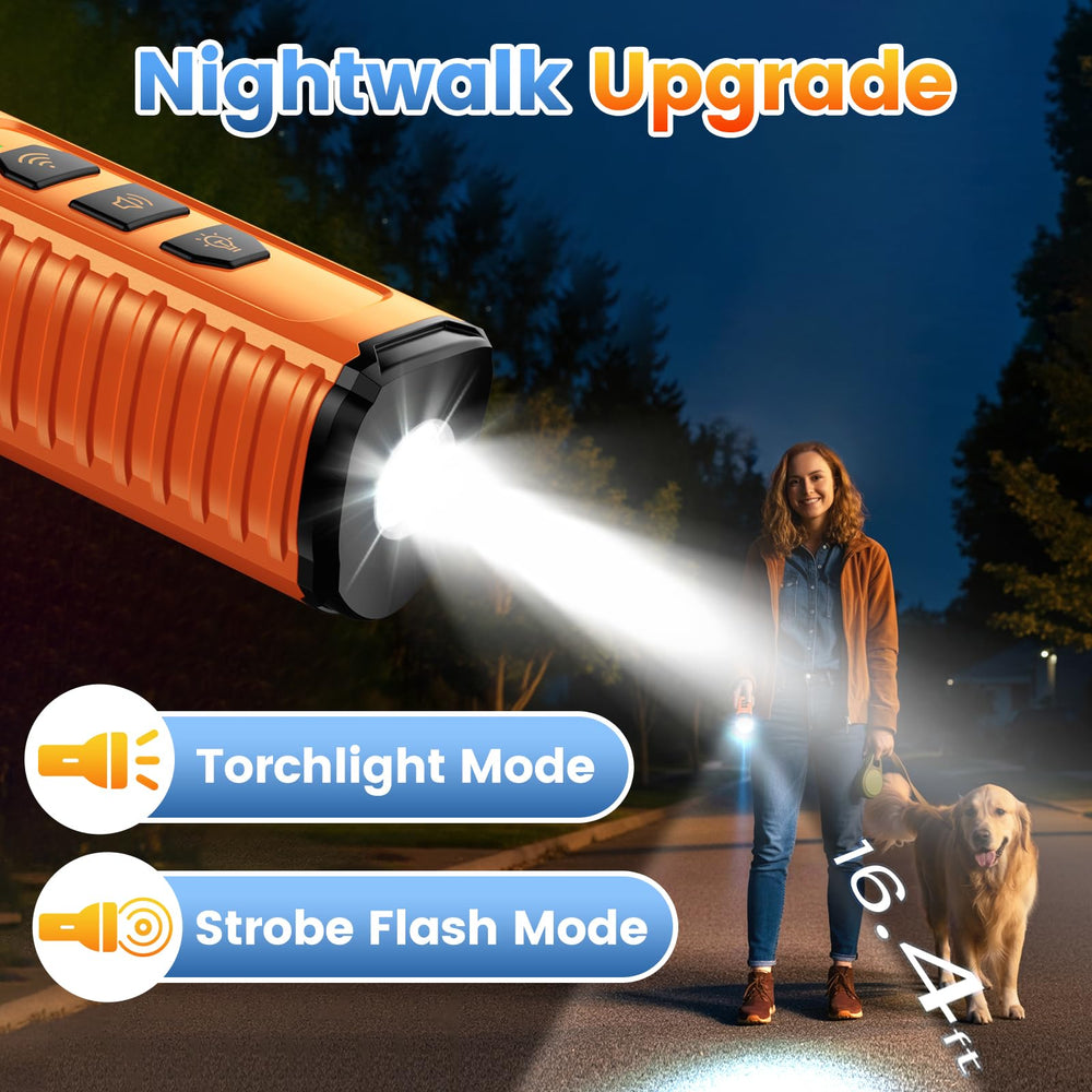 Cbersmg dog bark deterrent device in-use during walk for on-the-go control