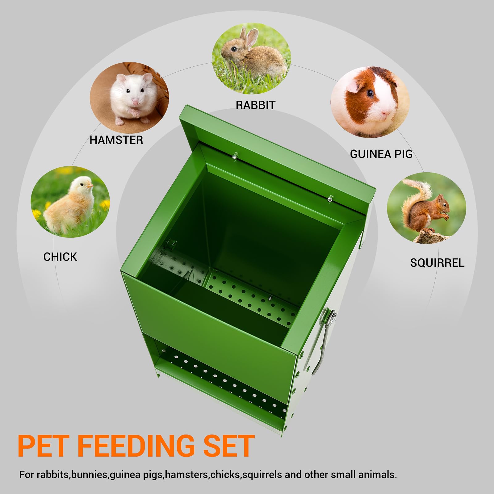 CCAENI ground-mounted feeder offers stable placement in runs and enclosures.