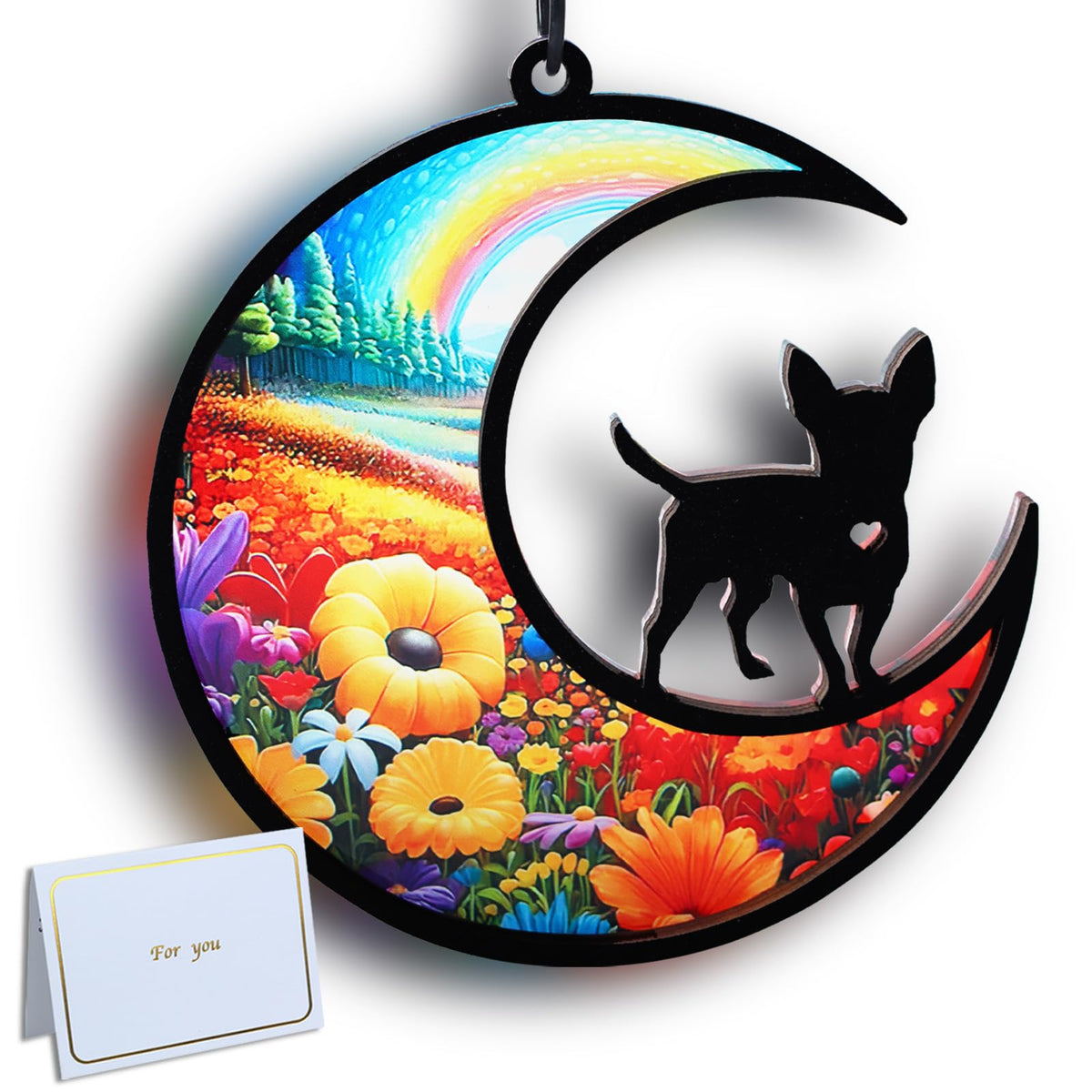 CCiaga DIY Chihuahua memorial suncatcher in moon-walk design brightens windows for remembrance.