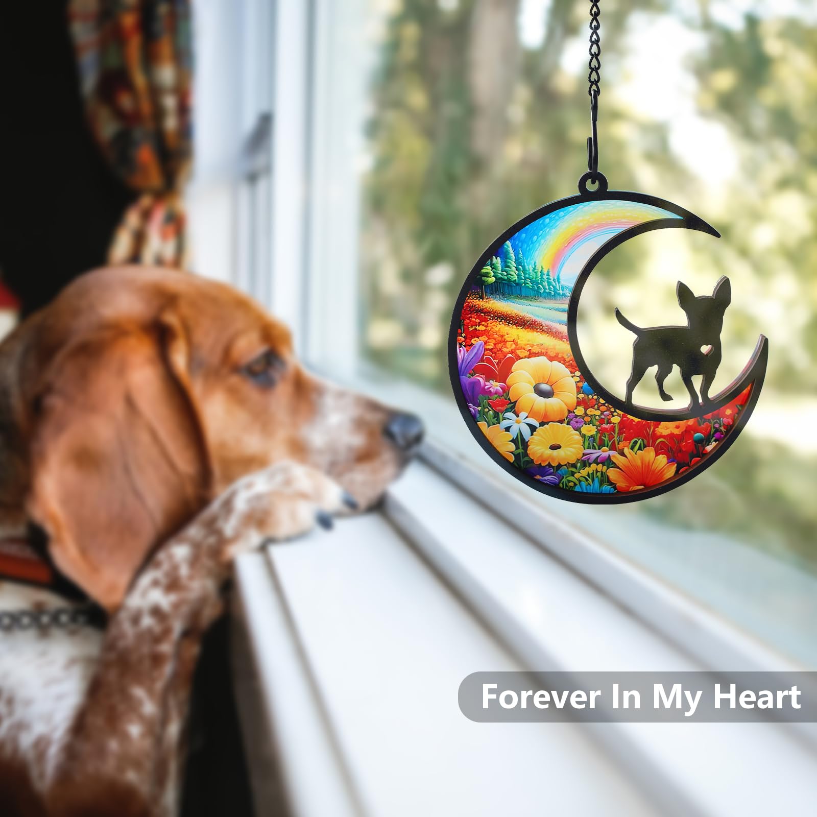 CCiaga DIY Chihuahua memorial suncatcher with rainbow-bridge motif evokes comforting daylight memories.