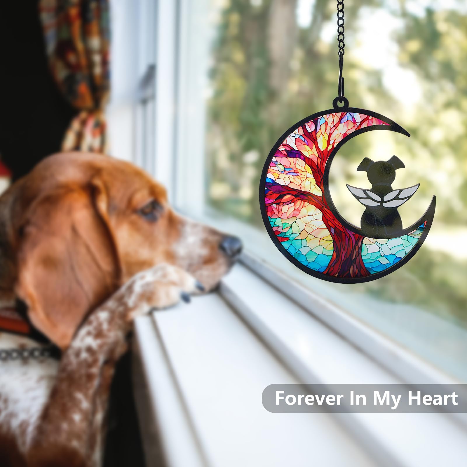 CCiaga dog angel on moon design shown as a peaceful memorial piece