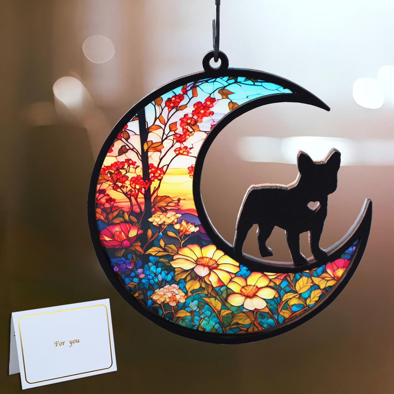 CCiaga French Bulldog memorial suncatcher with dog on the moon inviting warm memories in sunlight