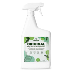 Cedarcide Original Bug Spray bottle close-up showing natural cedar oil formula for repelling pests around home.