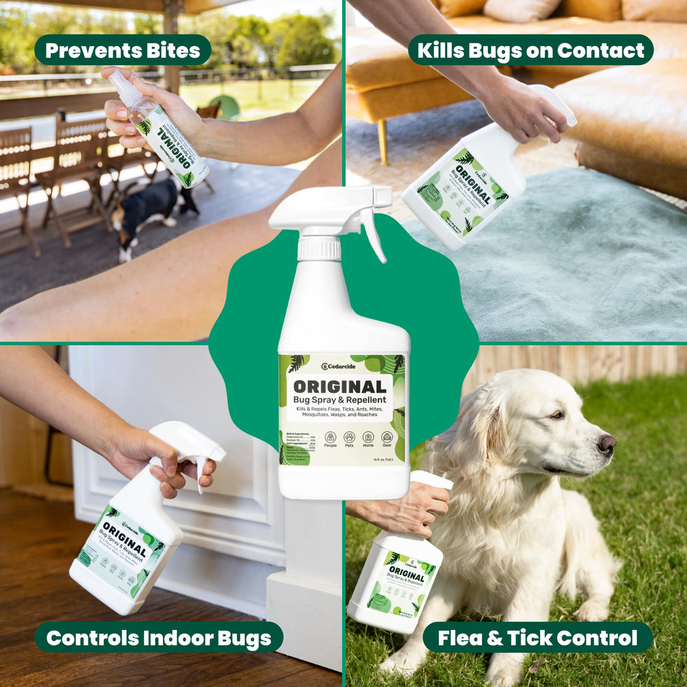 Cedarcide Original Bug Spray designed for family-use indoors and outdoors.