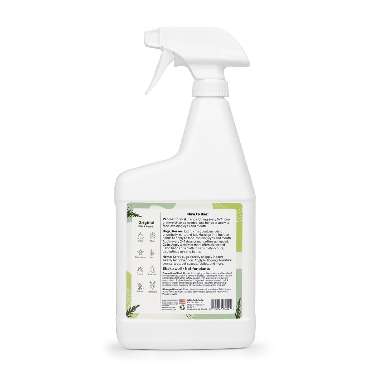 Cedarcide Original Bug Spray label close-up highlighting cedar oil repelling pests.